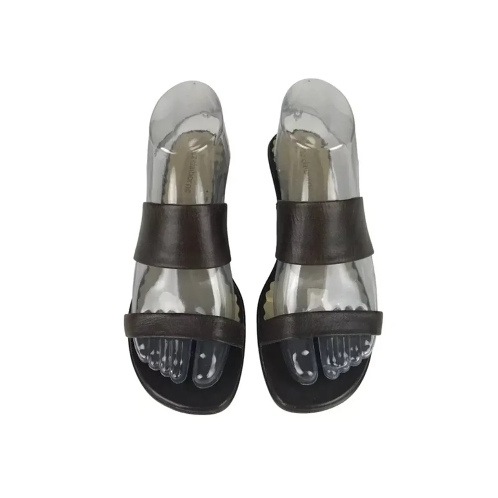 Liz Claiborne Tricia Womens Brown Slip On Leather Wedge Slide Sandal Size‎ 8M
